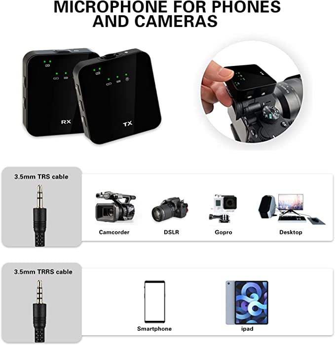 FRAMONICS Wireless Lavalier Microphone with AI Noise Canceller 2.4GHz Dual Lavalier Microphone with Monitor Gain and Mute Interview TikTok