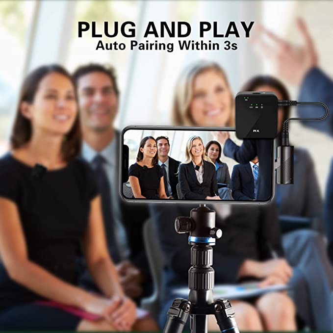 FRAMONICS Wireless Lavalier Microphone with AI Noise Canceller 2.4GHz Dual Lavalier Microphone with Monitor Gain and Mute Interview TikTok